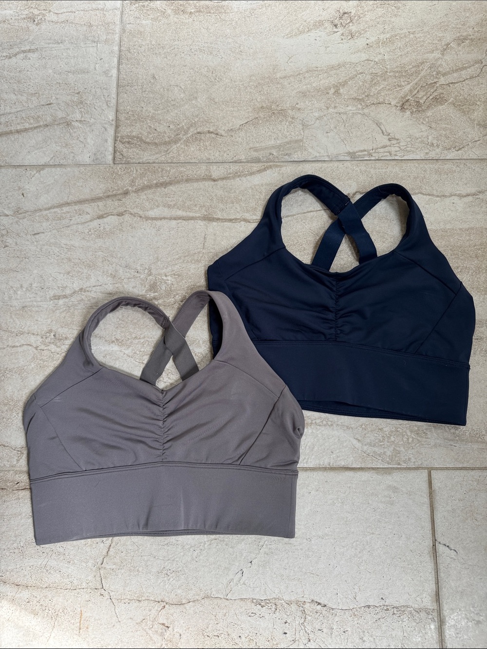 Crossback Ruched Sports Bralette - Navy & Gray